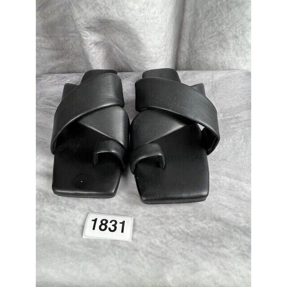 Open Edit Shoes - Open Edit Sandals 6 Edotto Slip On Flat Shoes Black Casual Square Toe Puffy